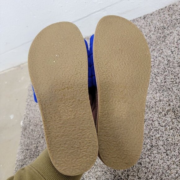 Johnny Was Solid Stitch Blue Tan Slip On Sandals Size 9 Beach Colorful Tropical - Picture 5 of 7
